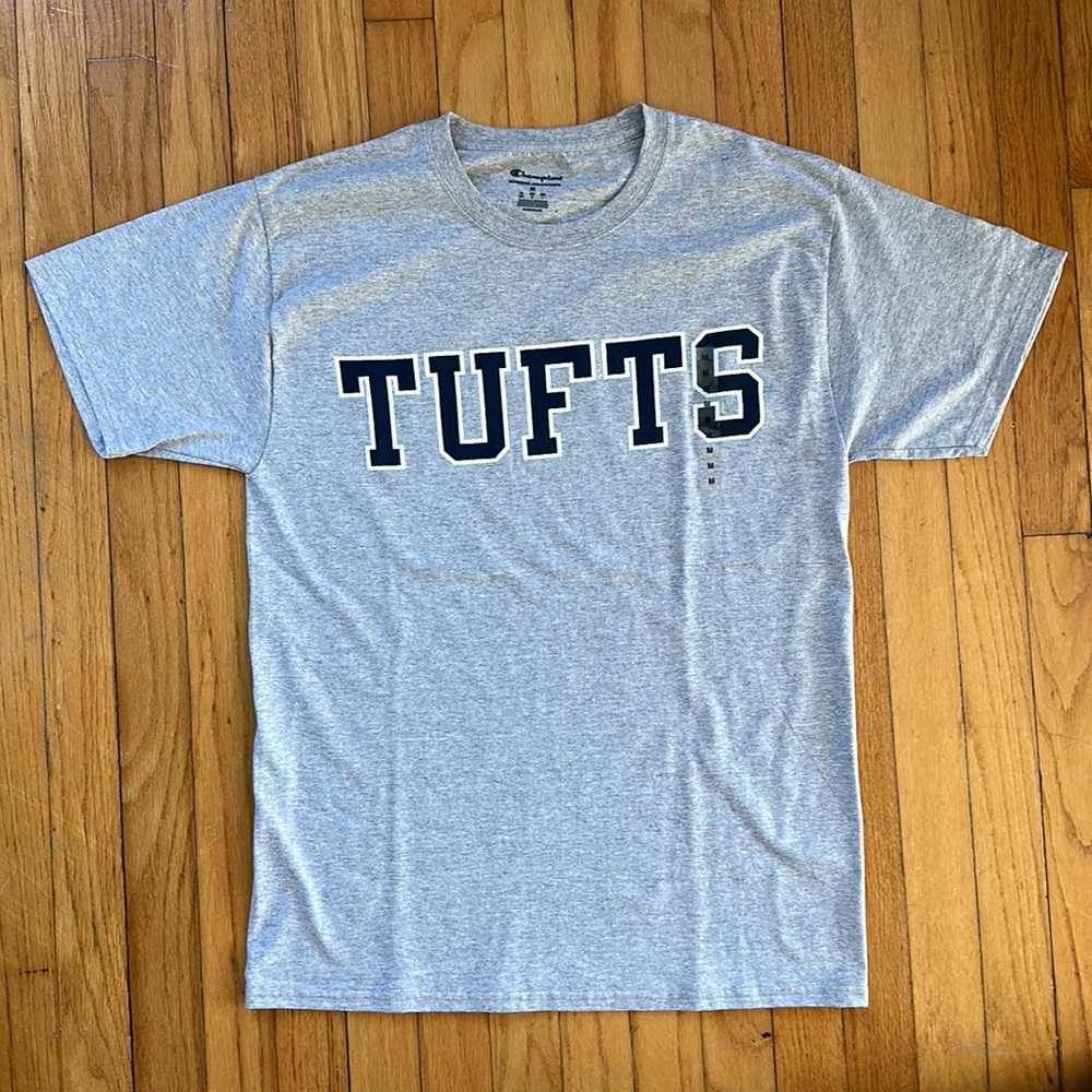 Champion Gray 'TUFTS' Short Sleeve Tee with Navy Lettering